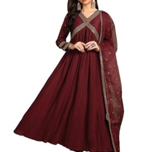 Silk Blend Yoke Design Embroidered Anarkali Kurta Pant With Dupatta